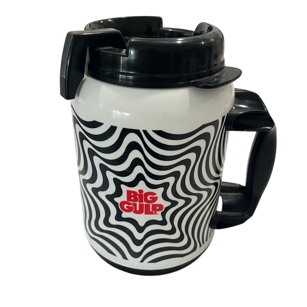 Vintage 90s 7-Eleven Big Gulp Insulated Mug Cup Retro Black White Wave Op Art